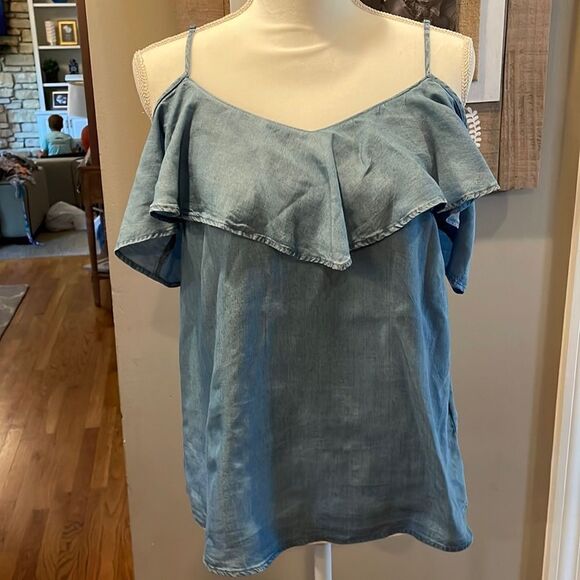 Old Navy Lyocell Denim Ruffle Top - Picture 1 of 7